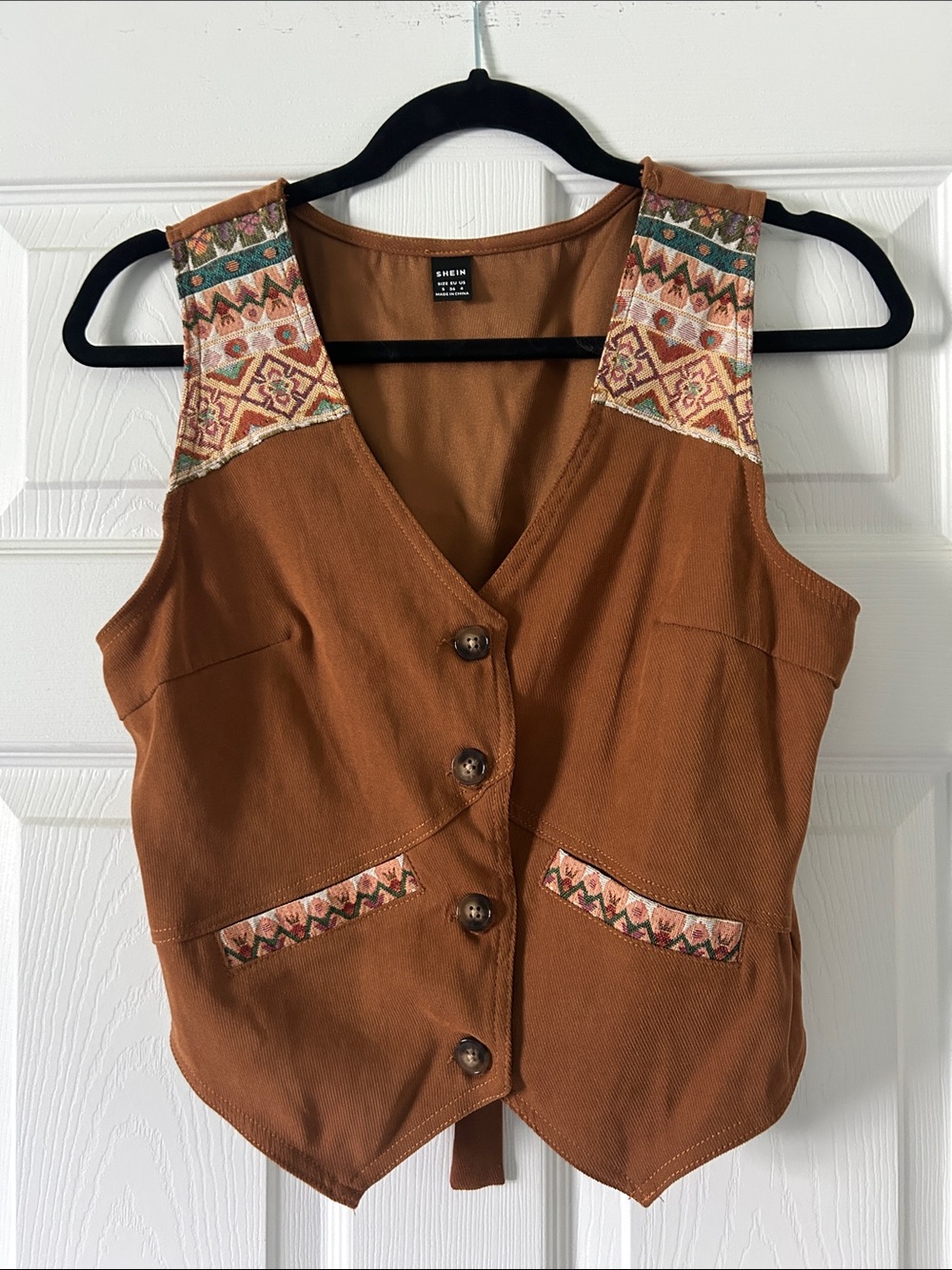 SHEIN Rust Brown Embroidered Boho Vest
